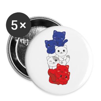 Drapeau français Cat France française - Lot de 5 grands badges (56 mm) - blanc - Devant