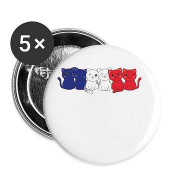 Drapeau français Cat France française - Lot de 5 grands badges (56 mm) - blanc - Devant