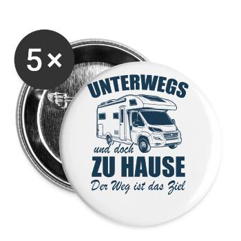 Camper - Unterwegs zu Hause, Camping - Spruch - Buttons groß 56 mm (5er Pack) - Weiß - Vorne