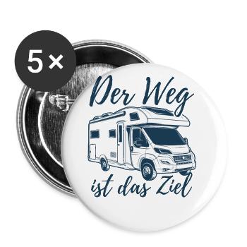 Der Weg ist das Ziel, Camper - Camping - Spruch - Buttons groß 56 mm (5er Pack) - Weiß - Vorne