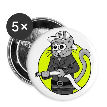 Retro Feuerwehr-Katze - Buttons groß 56 mm (5er Pack) - Weiß - Vorne