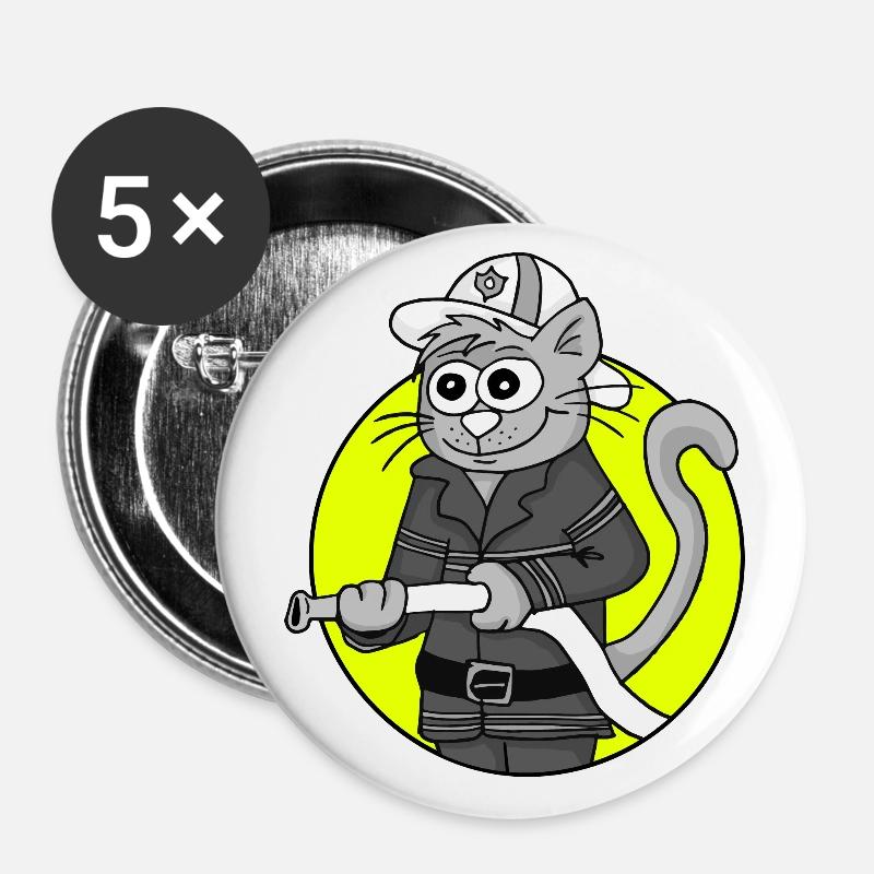 Retro Fire Brigade Cat - Buttons large 2.2''/56 mm (5-pack) - white