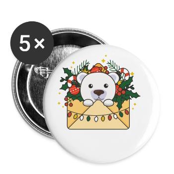Polar Bear Christmas Letter Winter Animals Polar Bears - Buttons large 2.2''/56 mm (5-pack) - white - Front