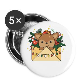 Reh Weihnachten Brief Winter Tiere Rehe - Buttons groß 56 mm (5er Pack) - Weiß - Vorne