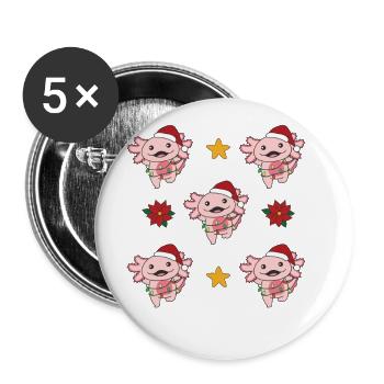 Axolotl Christmas Winter Animals Axolotls - Buttons large 2.2''/56 mm (5-pack) - white - Front