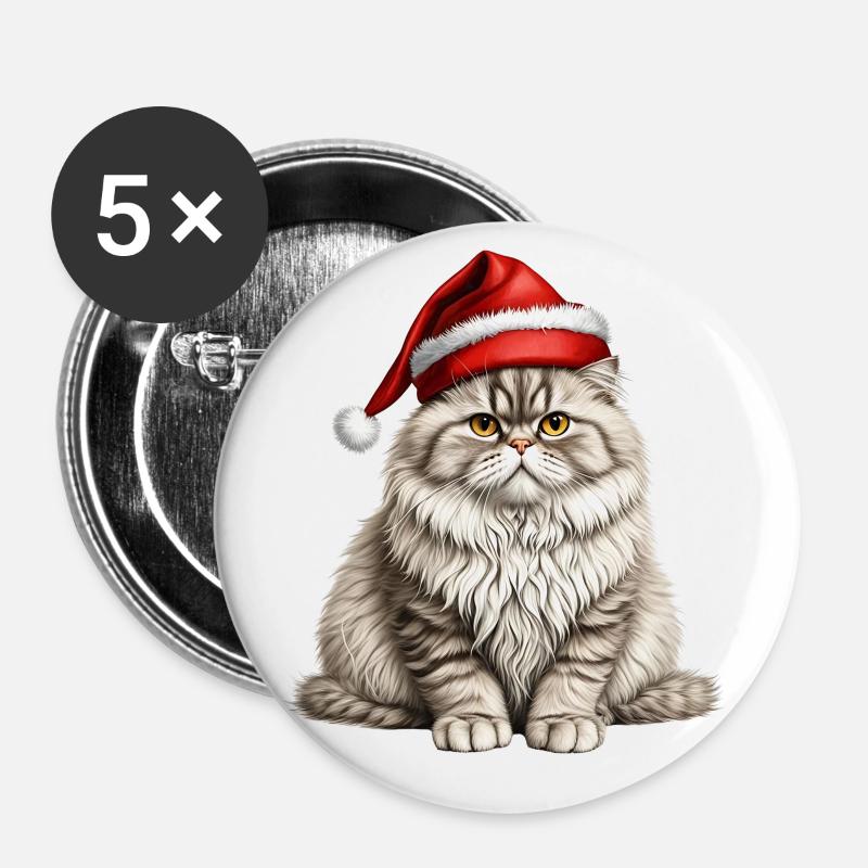 Christmas Persian cat - Buttons large 2.2''/56 mm (5-pack) - white