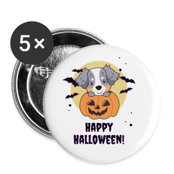 Australian Shepherd in Pumpkin Sweet Happy Halloween - Buttons large 2.2''/56 mm (5-pack) - white - Front