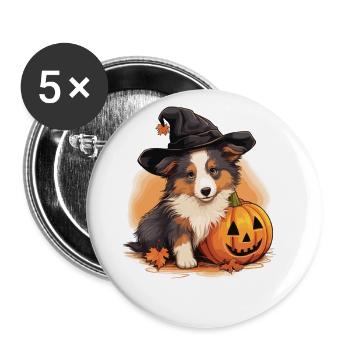 Halloween Witch Hat Pumpkin Dog Shetland - Buttons large 2.2''/56 mm (5-pack) - white - Front