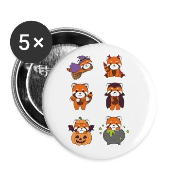 Rote Panda Halloween Teufel Kürbis Vampier Kostüm - Buttons groß 56 mm (5er Pack) - Weiß - Vorne