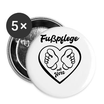 Füße - Fußpflege mit Herz - Podologin - Spruch - Buttons groß 56 mm (5er Pack) - Weiß - Vorne