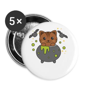 Cat Happy Halloween Witch's Cauldron Bat - Buttons large 2.2''/56 mm (5-pack) - white - Front