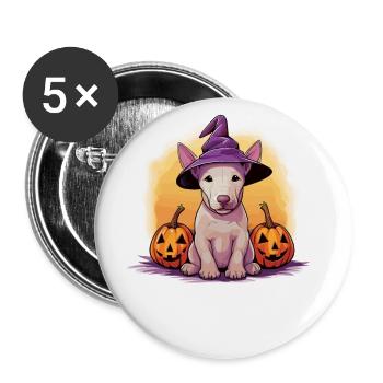Halloween Witch Hat Pumpkin Dog Bull Terrier - Buttons large 2.2''/56 mm (5-pack) - white - Front
