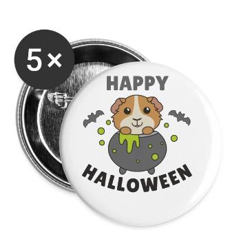 Meerschweinchen Happy Halloween Hexenkessel - Buttons groß 56 mm (5er Pack) - Weiß - Vorne