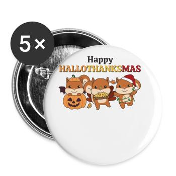 Happy Hallothanksmas Squirrel Christmas - Buttons large 2.2''/56 mm (5-pack) - white - Front