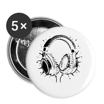 Casque - Musique - Écouter de la musique - Lot de 5 grands badges (56 mm) - blanc - Devant