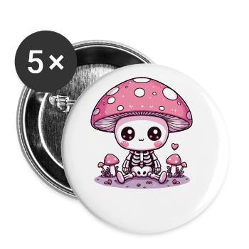 Squelette de champignon mignon Squelette effrayant Kawaii - Lot de 5 grands badges (56 mm) - blanc - Devant