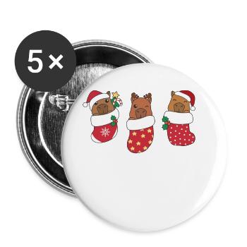 De mignons capybaras en chaussettes de Noël pour Noël - Lot de 5 grands badges (56 mm) - blanc - Devant