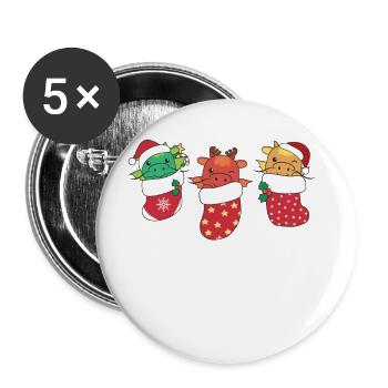 Süße Drachen in Weihnachtssocke zu Weihnachten - Buttons groß 56 mm (5er Pack) - Weiß - Vorne