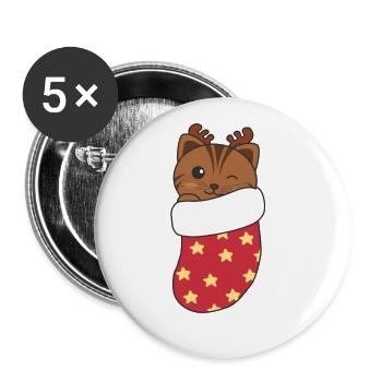 Süße Katzen in Weihnachtssocke zu Weihnachten - Buttons groß 56 mm (5er Pack) - Weiß - Vorne