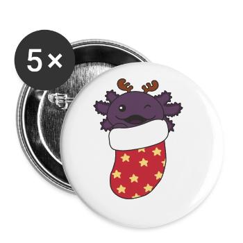 Cute Axolotls in Christmas Socks for Christmas - Buttons large 2.2''/56 mm (5-pack) - white - Front