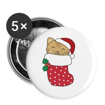 Chats mignons en chaussettes de Noël pour Noël - Lot de 5 grands badges (56 mm) - blanc - Devant