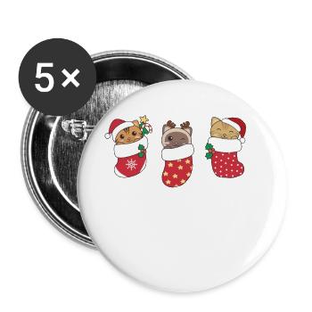 Chats mignons en chaussettes de Noël pour Noël - Lot de 5 grands badges (56 mm) - blanc - Devant