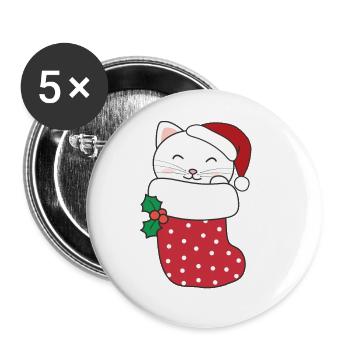 Chats mignons en chaussettes de Noël pour Noël - Lot de 5 grands badges (56 mm) - blanc - Devant
