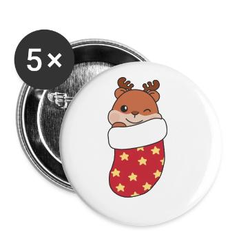Süße Hamster in Weihnachtssocke zu Weihnachten - Buttons groß 56 mm (5er Pack) - Weiß - Vorne