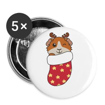 Süße Meerschweinchen in Weihnachtssocke zu - Buttons groß 56 mm (5er Pack) - Weiß - Vorne