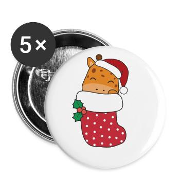 Süße Giraffen in Weihnachtssocke zu Weihnachten - Buttons groß 56 mm (5er Pack) - Weiß - Vorne