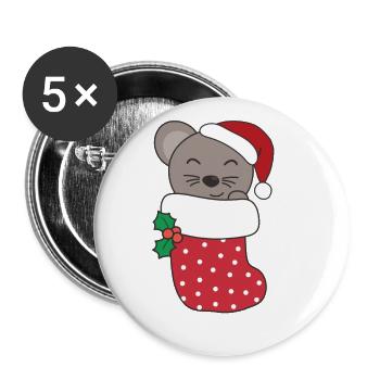 Süße Mäuse in Weihnachtssocke zu Weihnachten Maus - Buttons groß 56 mm (5er Pack) - Weiß - Vorne