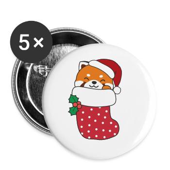Süße Rote Pandas in Weihnachtssocke zu - Buttons groß 56 mm (5er Pack) - Weiß - Vorne
