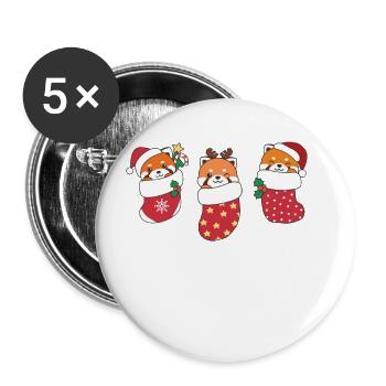 Süße Rote Pandas in Weihnachtssocke zu - Buttons groß 56 mm (5er Pack) - Weiß - Vorne