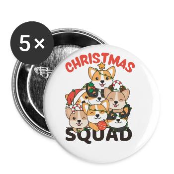 Corgi Weihnachtsbaum Christmas Squad Hunde - Buttons groß 56 mm (5er Pack) - Weiß - Vorne