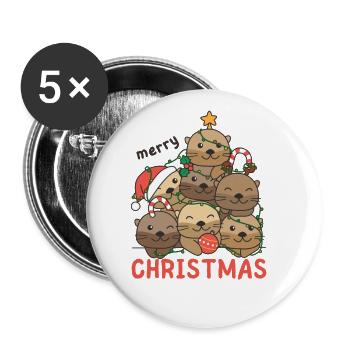 Loutre arbre de Noël Joyeux Noël - Lot de 5 grands badges (56 mm) - blanc - Devant