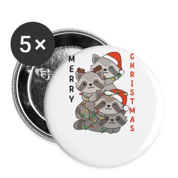 Raccoon Christmas Tree Christmas Raccoon - Buttons large 2.2''/56 mm (5-pack) - white - Front