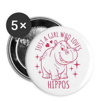 Just a girl who loves hippos - Cartoon - Buttons groß 56 mm (5er Pack) - Weiß - Vorne