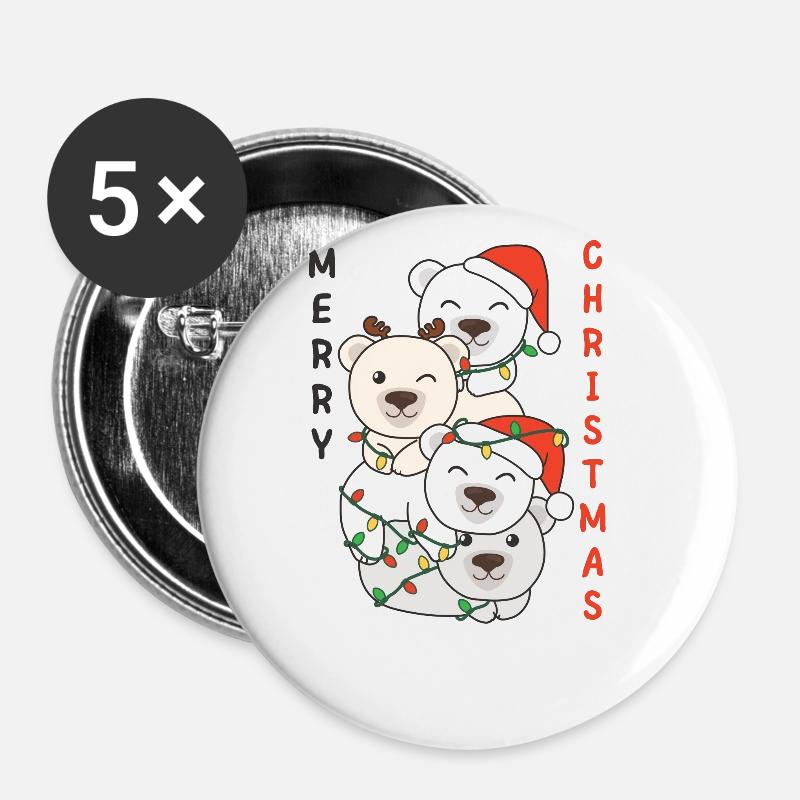 Eisbär Weihnachtsbaum Weihnachts Eisbären - Buttons groß 56 mm (5er Pack) - Weiß
