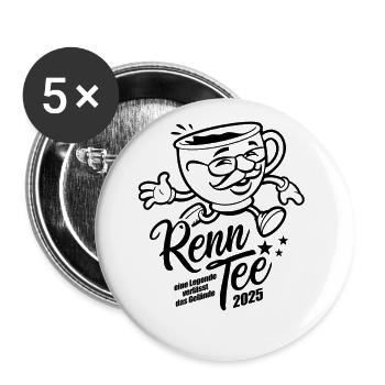 Renn Tee - Rente Wortspiel, Rentner 2025 - Buttons groß 56 mm (5er Pack) - Weiß - Vorne