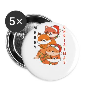 Fox Christmas Tree Christmas Animals Foxes - Buttons large 2.2''/56 mm (5-pack) - white - Front