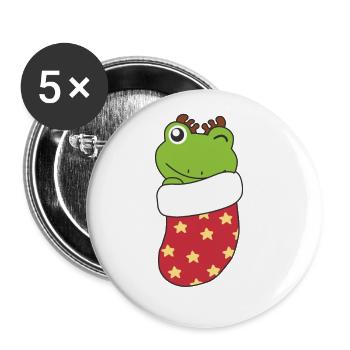 Grenouilles mignonnes en chaussette de Noël pour Noël - Lot de 5 grands badges (56 mm) - blanc - Devant