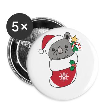 Nashorn Weihnachten Schnee Winter Tiere Nashorn - Buttons groß 56 mm (5er Pack) - Weiß - Vorne