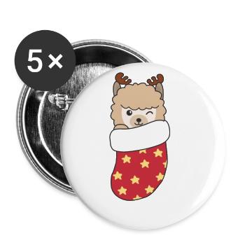 De jolis alpagas en chaussettes de Noël - Lot de 5 grands badges (56 mm) - blanc - Devant