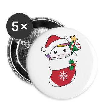 Süße Einhörner in Weihnachtssocke zu Weihnachten - Buttons groß 56 mm (5er Pack) - Weiß - Vorne