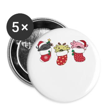 Süße Axolotls in Weihnachtssocke zu Weihnachten - Buttons groß 56 mm (5er Pack) - Weiß - Vorne