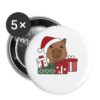 Cadeau de Noël Capybara Animaux d’hiver - Lot de 5 grands badges (56 mm) - blanc - Devant