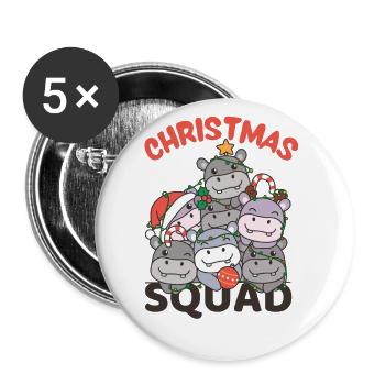 Hippopotame arbre de Noël Escouade de Noël hippopotames - Lot de 5 grands badges (56 mm) - blanc - Devant