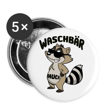 Waschbär Bauch - Waschbrett Bauch Cartoon - Buttons groß 56 mm (5er Pack) - Weiß - Vorne