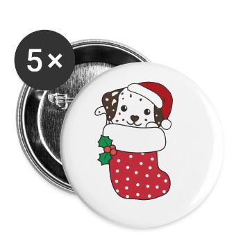 Cute dogs in Christmas socks for Christmas - Buttons large 2.2''/56 mm (5-pack) - white - Front