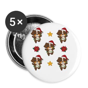 Berger Australien Noël Animaux d’hiver - Lot de 5 grands badges (56 mm) - blanc - Devant